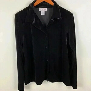 JG Hook Black Velvet Minimalist Lagenlook Holiday Button Down Shirt Sz. 10